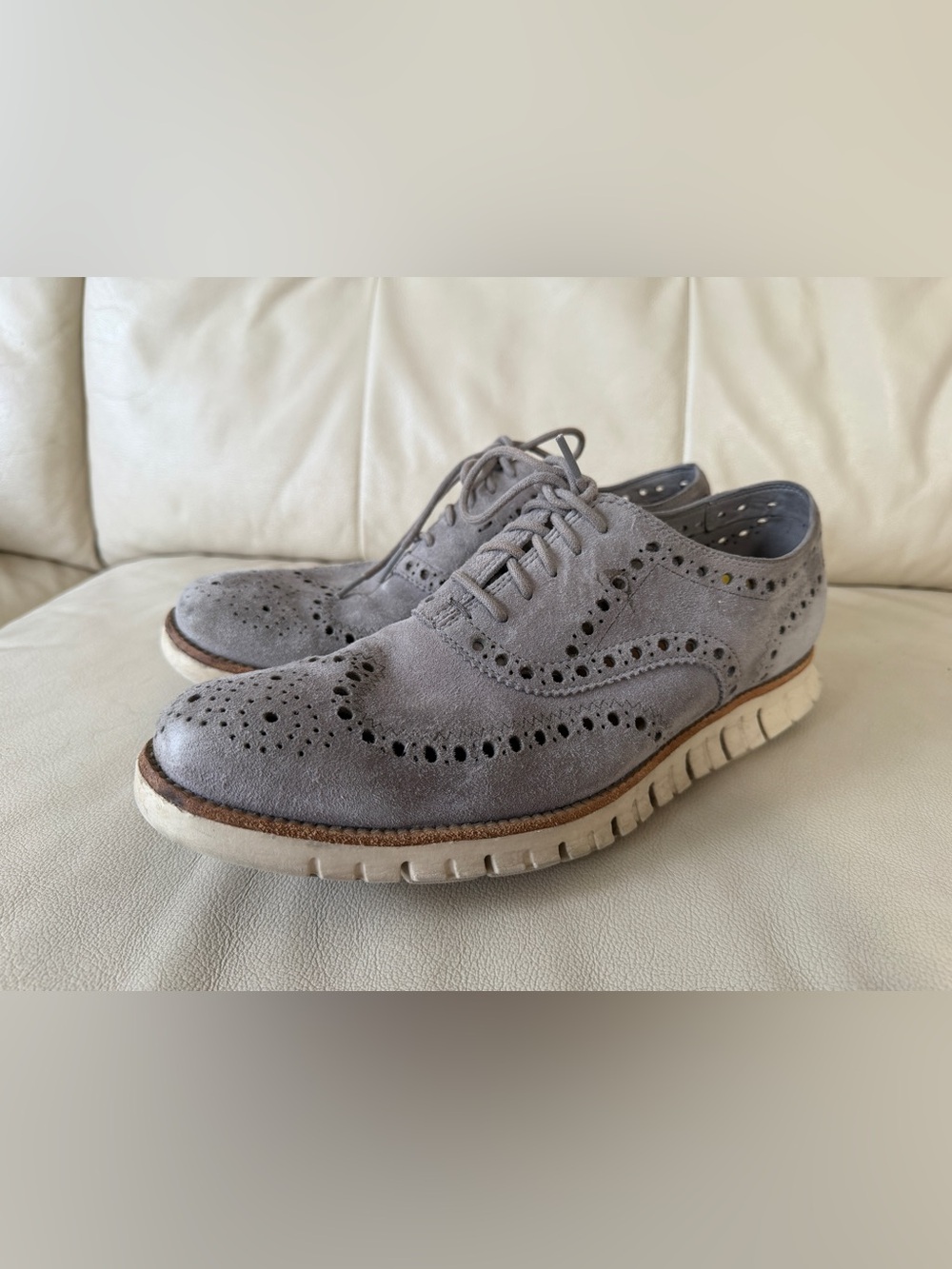Cole Haan Zerogrand Mens 11 M Gray Suede Wingtip Oxford Shoes Casual Brogues